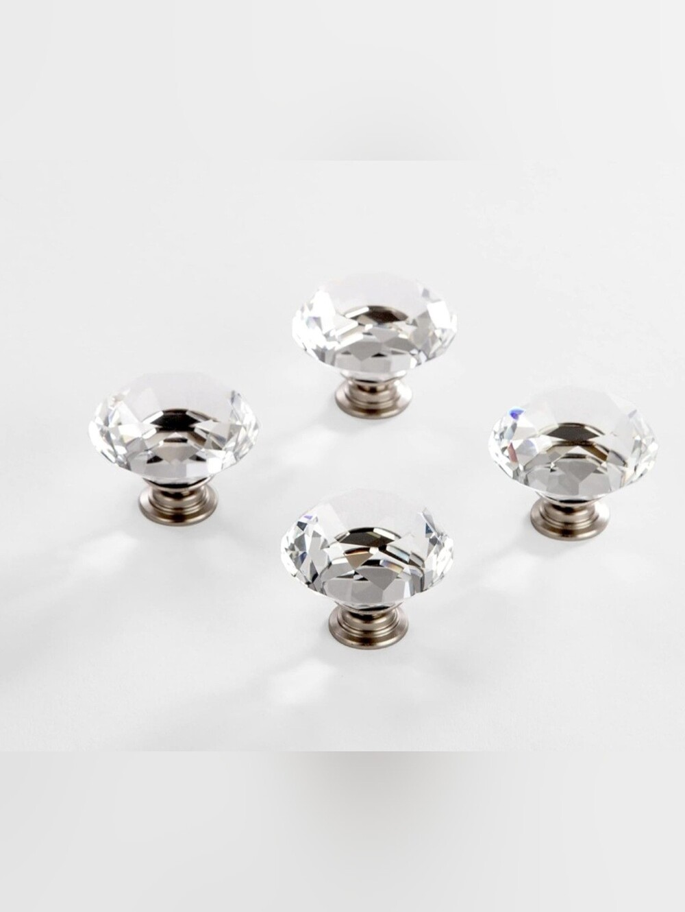BINO Crystal Drawer Knobs 4 Pack Satin Nickel Clear Glass Cabinet Pulls